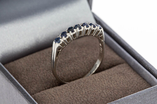 585 Weißgold Memoire-Ring Damen mit Saphir - Ringgröße 58