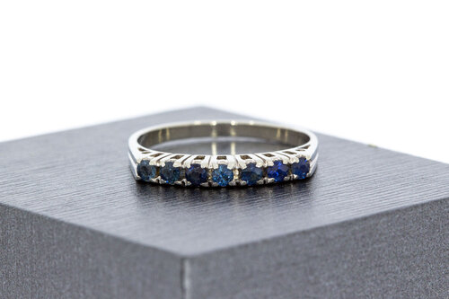 585 Weißgold Memoire-Ring Damen mit Saphir - Ringgröße 58