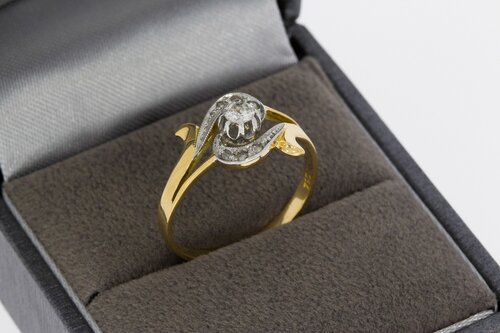 18 Karat Bicolor-Gold Ring Damen mit Diamant - Ringgröße 56