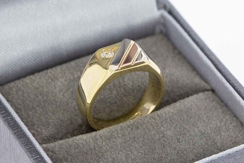 585 Tricolor-Gold Siegelring mit Zirkonia - Ringgröße 46