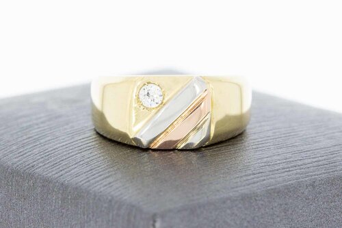 585 Tricolor-Gold Siegelring mit Zirkonia - Ringgröße 46