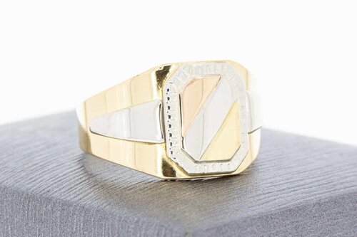 18 Karat Tricolor-Gold Siegelring Herren - Ringgröße 61
