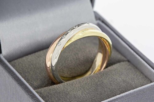 585 Tricolor-Gold Ring Damen mit Diamant - Ringgröße 60