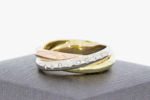 585 Tricolor-Gold Ring Damen mit Diamant - Ringgröße 60