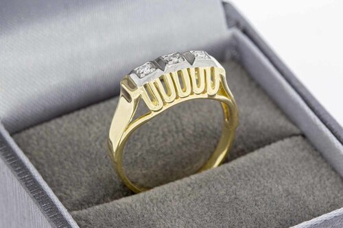 585 Bicolor-Gold Pinky-Ring Damen mit Diamant - Ringgröße 55