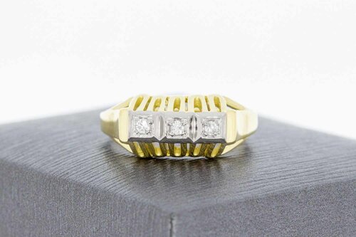 585 Bicolor-Gold Pinky-Ring Damen mit Diamant - Ringgröße 55