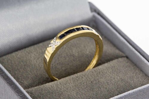 585 Gold Vorsteckring mit Saphir und Diamant - Ringgröße 55