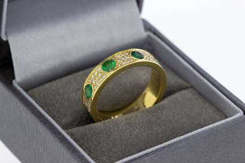 18 Karat Gold Pavé-Ring mit Smaragd - Ringgröße 55