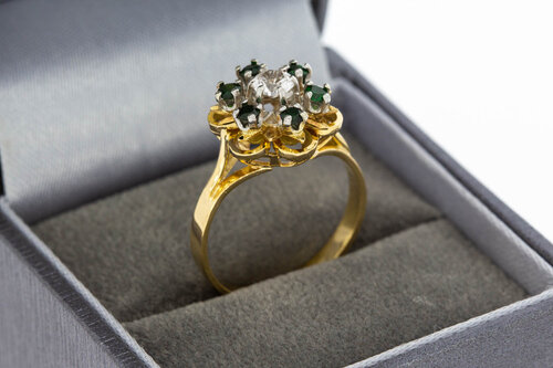 Marquise-Ring 750 Gold mit Smaragd und Saphir